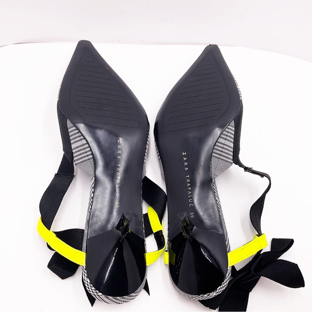 {Zara} Gray Plaid Slingback Bow Kitten Heels - Picture 12 of 16